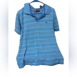 Chaps Men’s Large Polo Shirt with Blue, Orange, and White Stripes preppy